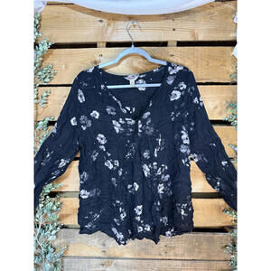 Arizona Jean XXL Black Floral Long Sleeve Blouse